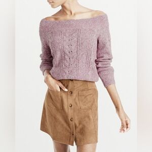 Abercrombie And Fitch Cable Knit Off-Shoulder Pink Sweater Size Extra Small